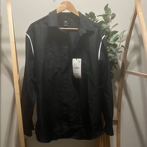 NWT Zara Men's Berline Black Shirt Shirt with White Accents